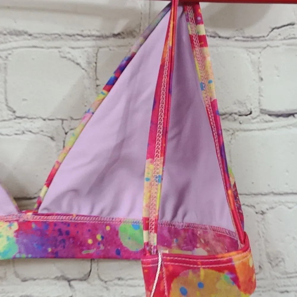Kulani Kinis Sherbet Triangle Bikini Top Hot Pink Tie Dye Medium NWT Swimsuit